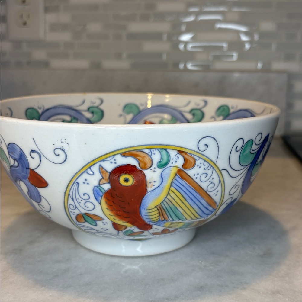 Vintage WBI Hand Painted Porcelain Chinese Bird Floral Artwork Decorative Bowl